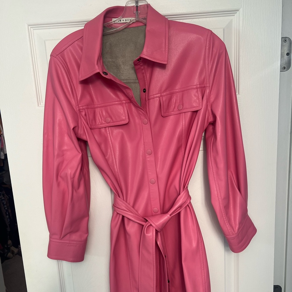 Alice + Olivia Pink Leather Jacket with Belted Waist